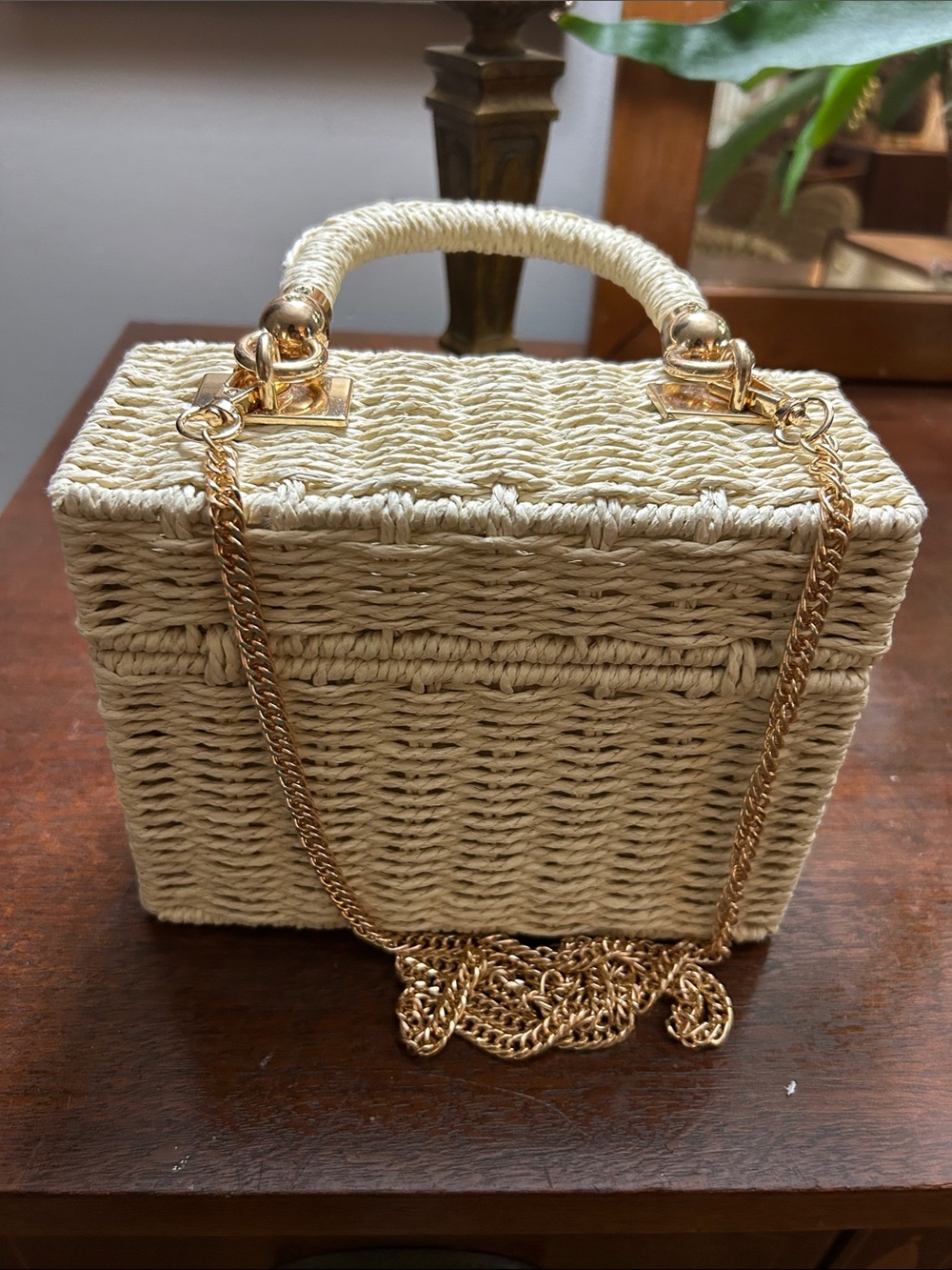 Woven Box Crossbody Bag in Natural Cream with Gold Hardware - Picture 7 of 7